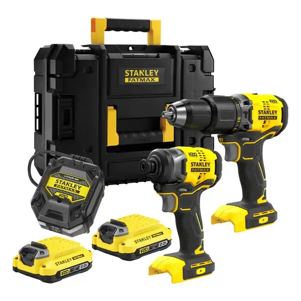 Stanley - Set perceuse à percussion et clé à chocs sans fil 18V, 2 batteries Li-Ion 2,0 Ah, chargeur SFMCK461D2T-QW