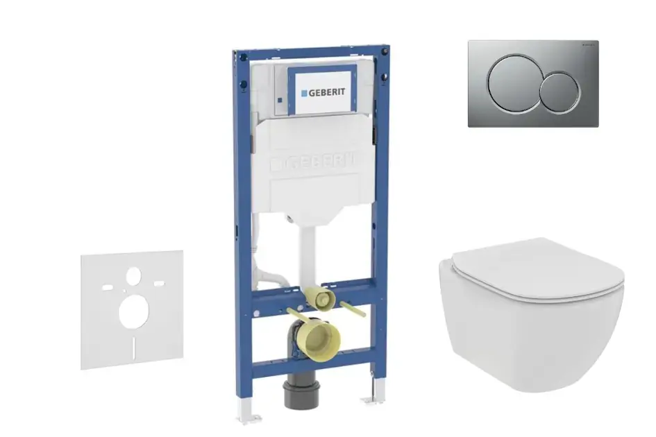 Geberit Duofix - Set bâti-support, cuvette Tesi et abattant softclose, plaque de déclenchement Sigma01, chrome mat SANI11CD2110