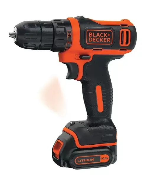 BLACK+DECKER - Perceuse-visseuse sans fil 10,8 V, 1 batterie 1,5 Ah Li-Ion, chargeur BDCDD12-QW