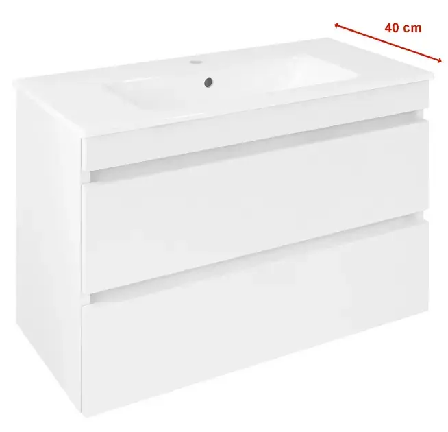 Sapho Ezara - Meuble lavabo, 78x39x54 cm, 2 tiroirs, blanc brillant EZ792-3030