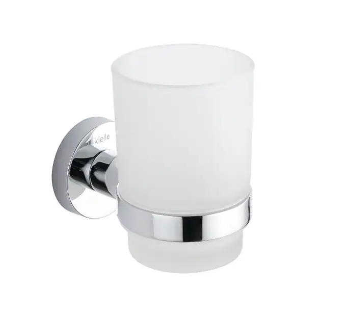 kielle Oudee - Verre pour brosse à dents et dentifrice avec support, verre dépoli / chrome 40002020