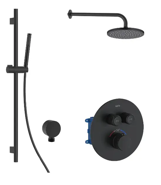 kielle Oudee - Mitigeur thermostatique encastré, 2 sorties, avec accessoires EcoSpare et corps d’encastrement, noir mat 20602SPT44