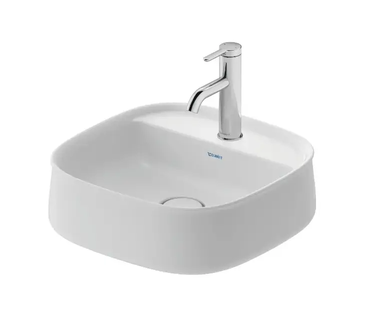 Duravit Zencha – Vasque à poser, 42 x 42 cm, sans trop-plein, un trou pour robinetterie, DuraCream, blanc mat 2374423271