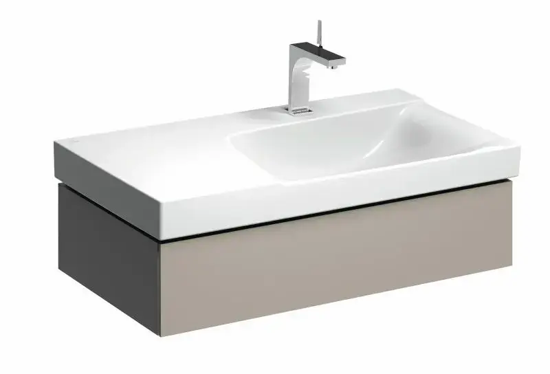 Geberit Xeno 2 – Meuble sous lavabo 90 cm avec plage de dépose, tiroir avec luminaire LED, greige 500.514.00.1