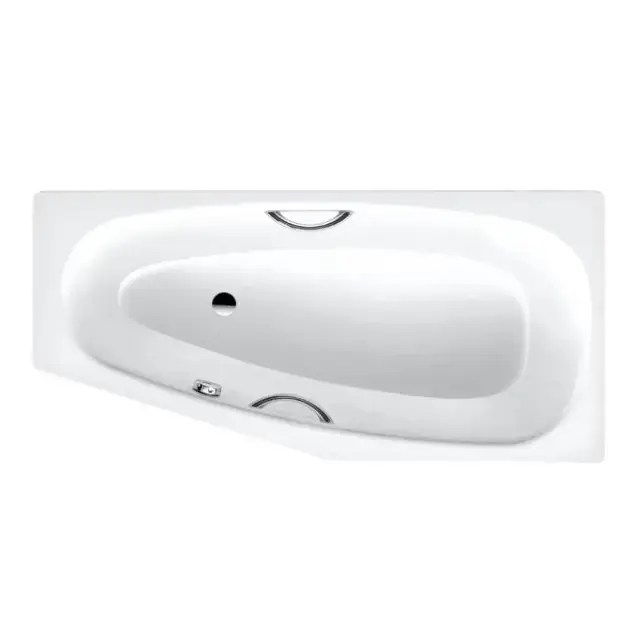 Kaldewei Advantage - Baignoire asymétrique Mini Star gauche 837, 157x70/48 cm, avec trous pour poignées, effet Perl, blanc 225300013001