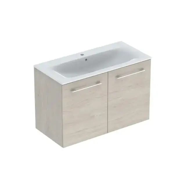 Geberit Selnova Square - Meuble-vasque 64x99x48 cm, avec vasque, 2 portes, noyer clair hickory 501.263.00.1
