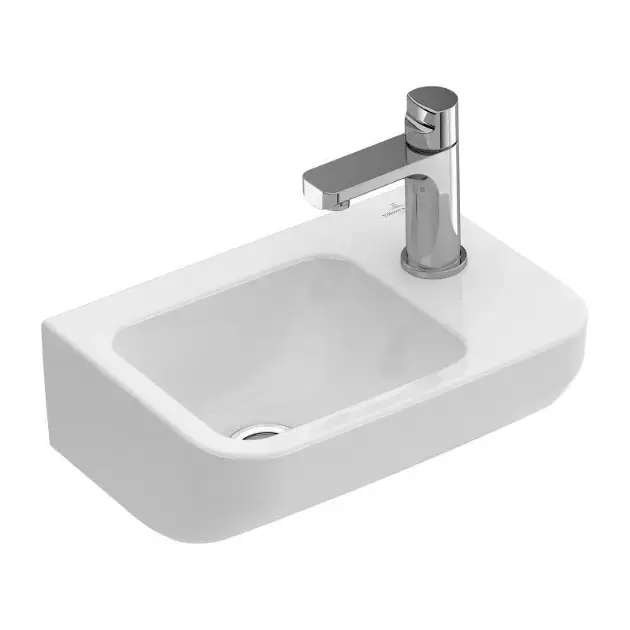 Villeroy & Boch Architectura – Lave-mains 36×26 cm, sans trop-plein, avec un trou de robinetterie à droite, CeramicPlus, blanc alpin 437337R1