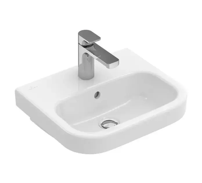 Villeroy & Boch Architectura – Lave-mains 45×38 cm, avec trop-plein, un trou de robinetterie, CeramicPlus, blanc alpin 437345R1