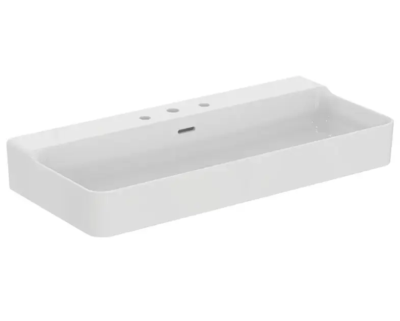 Ideal Standard Conca Ceram - Lavabo à poser 100x45 cm, avec trop-plein, 3 trous pour robinet, blanc T383301