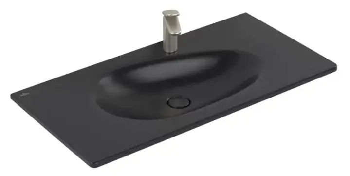 Villeroy & Boch Antao – Meuble lavabo 100×50 cm, avec trop-plein, trou de robinetterie, CeramicPlus, Pure Black 4A76ABR7
