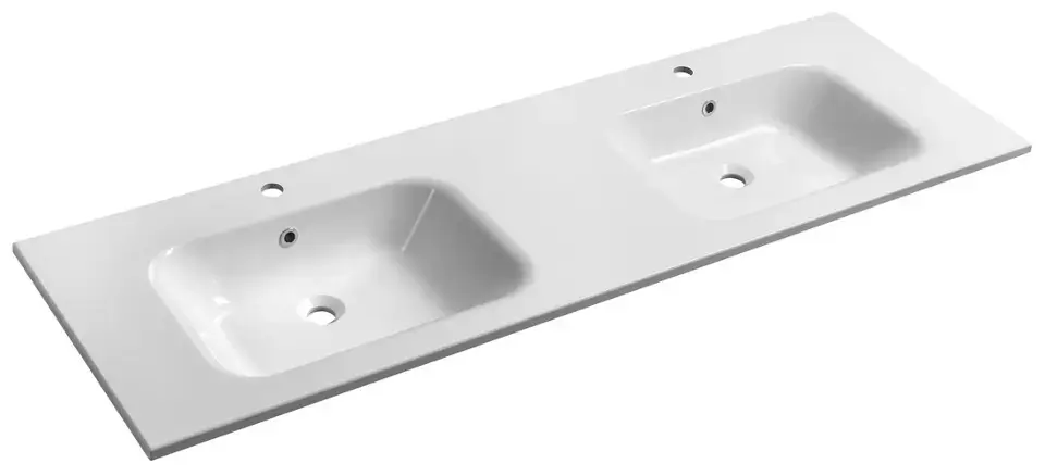 Sapho - Double-lavabo 161x52 cm, avec trop-plein, 2 trous pour robinetterie, blanc AC161