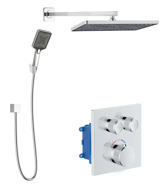 kielle Arkas I - Mitigeur thermostatique encastré, 2 sorties, avec accessoires et corps d’encastrement, chrome 20611SPT40