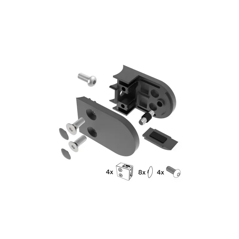 4 Pinces à verre inox 304 noir RAL 9005 design arrondi 63x45x30 pour tube Ø42,4m