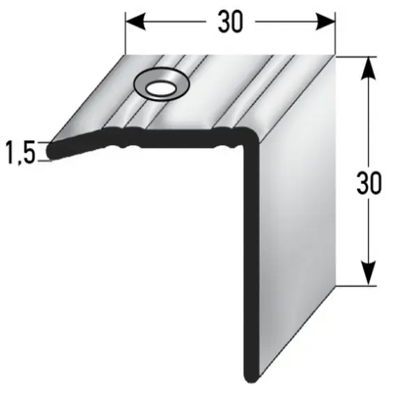 Nez de marche | cornière 30 mm x 30 mm | inox | antidérapant R10 DIN 51130