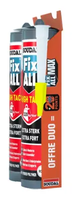 Lot de 2 cartouches mastic colle Fix All High Tack de 290 ml – Soudal