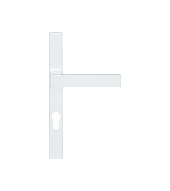 Poignée de porte pour profil étroit alu/PVC blanche sur plaque 24 mm – modèle Bloom